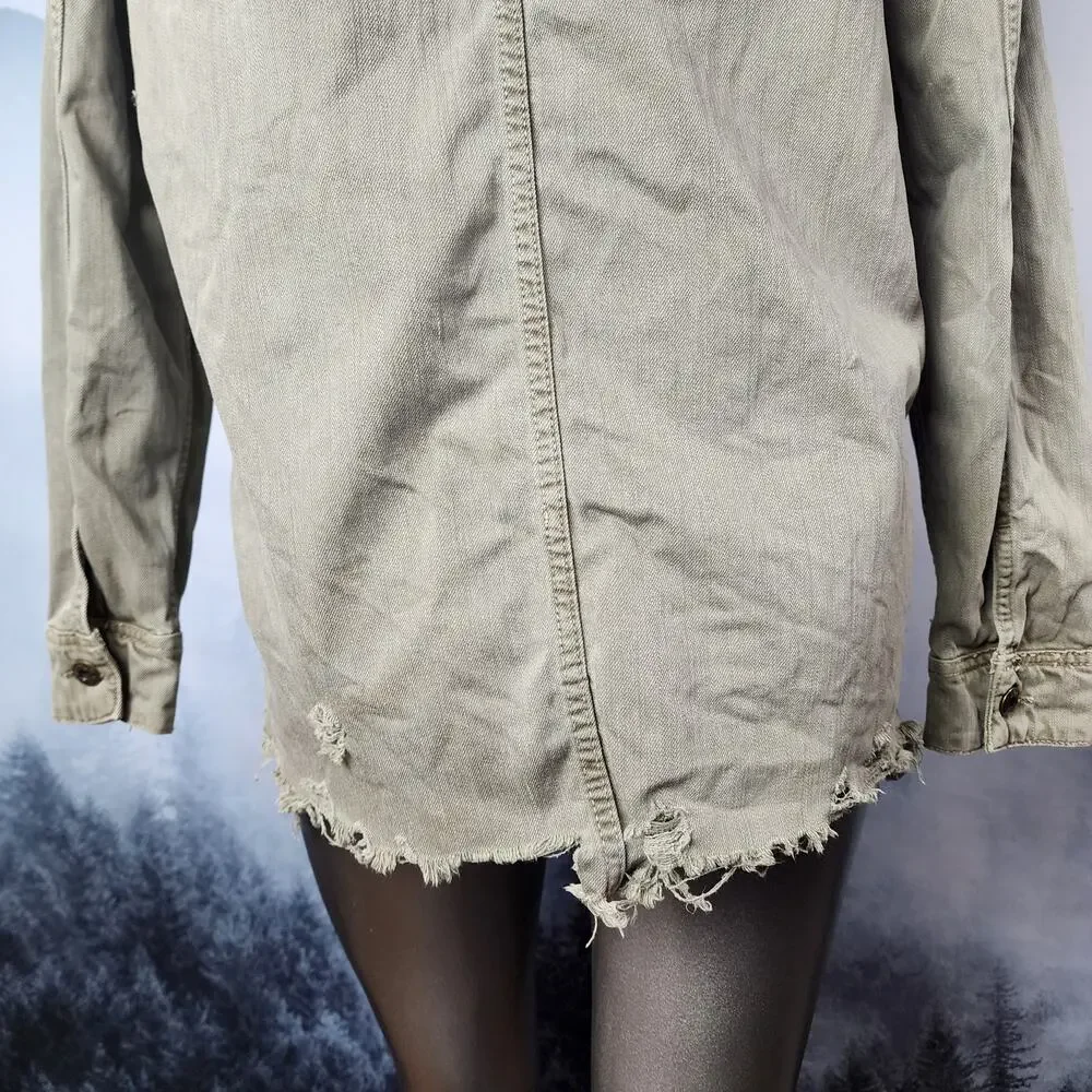 Free People Moonchild Army Green Denim Shirt / Utility Jacket | Women's XS
